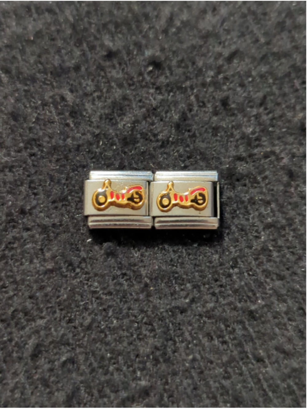 Vintage D'linQ Black Red Motorcycle 9mm Italian Charm Bracelet Charms - Set Of 2